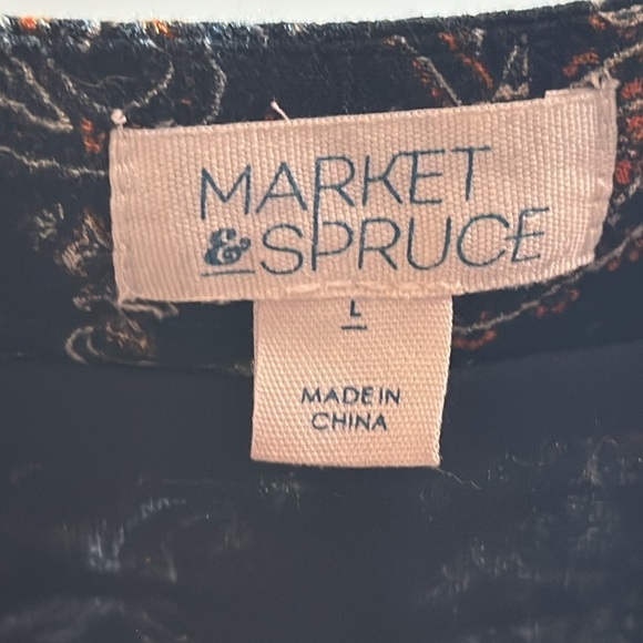 Market & Spruce Stitch Fix paisley print gold  embroidered 3/4 sleeve boho top - Picture 4 of 9